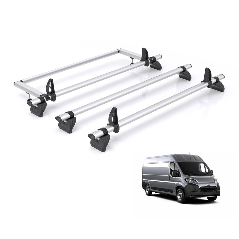 Toyota ProAce (2024-) Max - 3 Rhino Kammbar Pro Roof Bars + Roller (Aluminium)