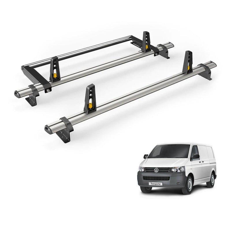 VW Transporter (2003-2015) - 2 Van Guard Ultibar Plus Roof Bars + Roller