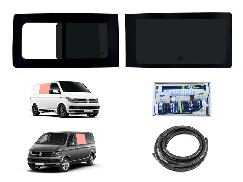 VW Transporter T6 (2015-2022) Driver Fixed Passenger Opening Side Windows Privacy Camper Glass with Fitting Kit