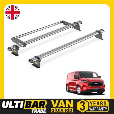 Ford Transit (2024-) Custom - 2 Van Guard UltiBar Trade Roof Bars + Roller