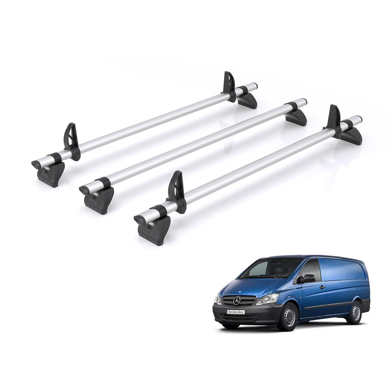 Mercedes Vito (2003-2014) - 3 Rhino Kammbar Pro Roof Bars (Aluminium)