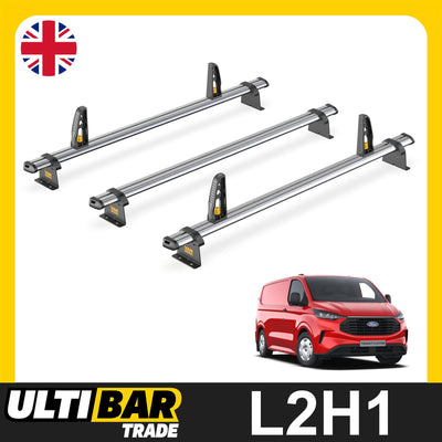 Ford Transit Custom Roof Rack for 2024+ Long (L2) 3 Bars + Loadstops Van Guard
