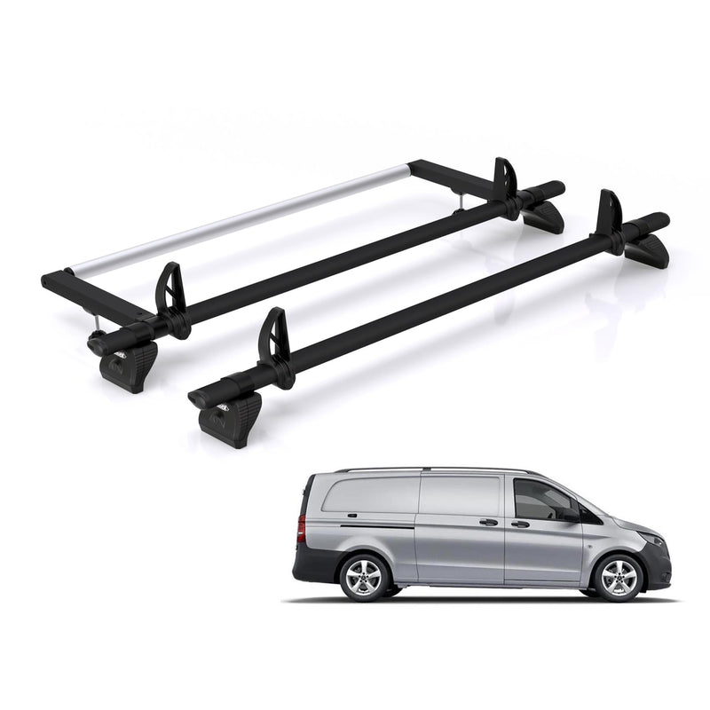 Mercedes Vito (2014-) - 3 Rhino Kammbar Black Roof Bars + Roller (Aluminium)