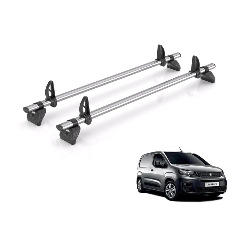 Peugeot Partner (2018-) - 2 Rhino Kammbar Fleet Roof Bars (Steel)