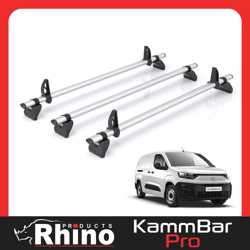 Fiat Doblo (2022-) - 3 Rhino Kammbar Pro Roof Bars (Aluminium)