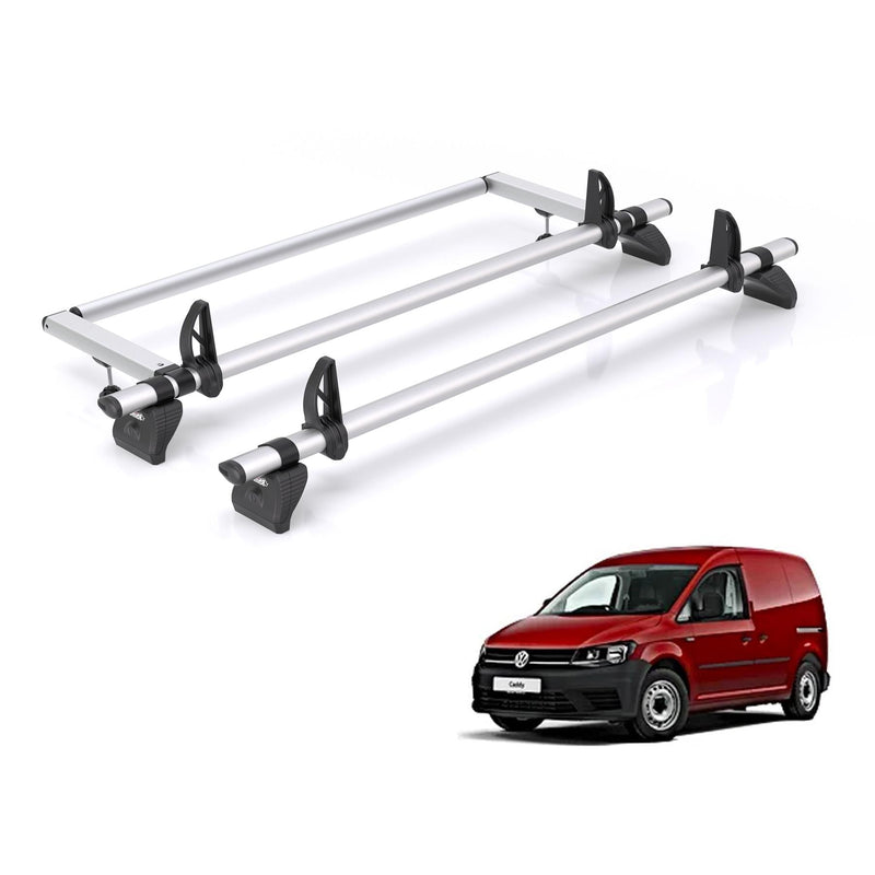 VW Caddy (2010-2020) - 2 Rhino Kammbar Pro Roof Bars + Roller (Aluminium)