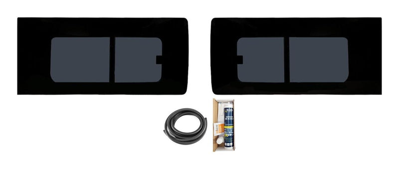 Ford Transit Custom (2023-) Driver and Passenger Side Opening Window Privacy Camper Glass with Fitting Kit