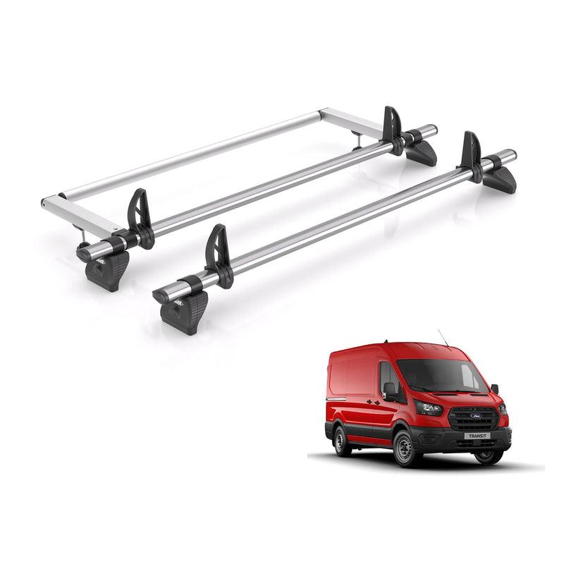 Ford Transit (2013-2024) - 2 Rhino Kammbar Fleet Roof Bars + Roller (Steel)