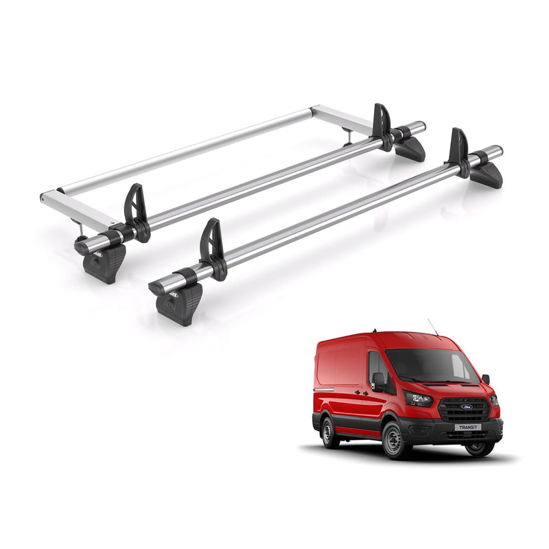 Ford Transit (2013-2024) - 2 Rhino Kammbar Fleet Roof Bars + Roller (Steel)