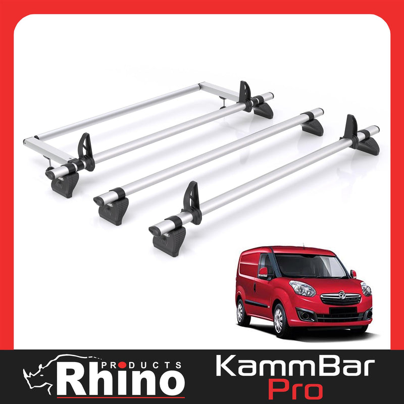 Vauxhall Combo (2012-2018) - 3 Rhino Kammbar Pro Roof Bars + Roller (Aluminium)