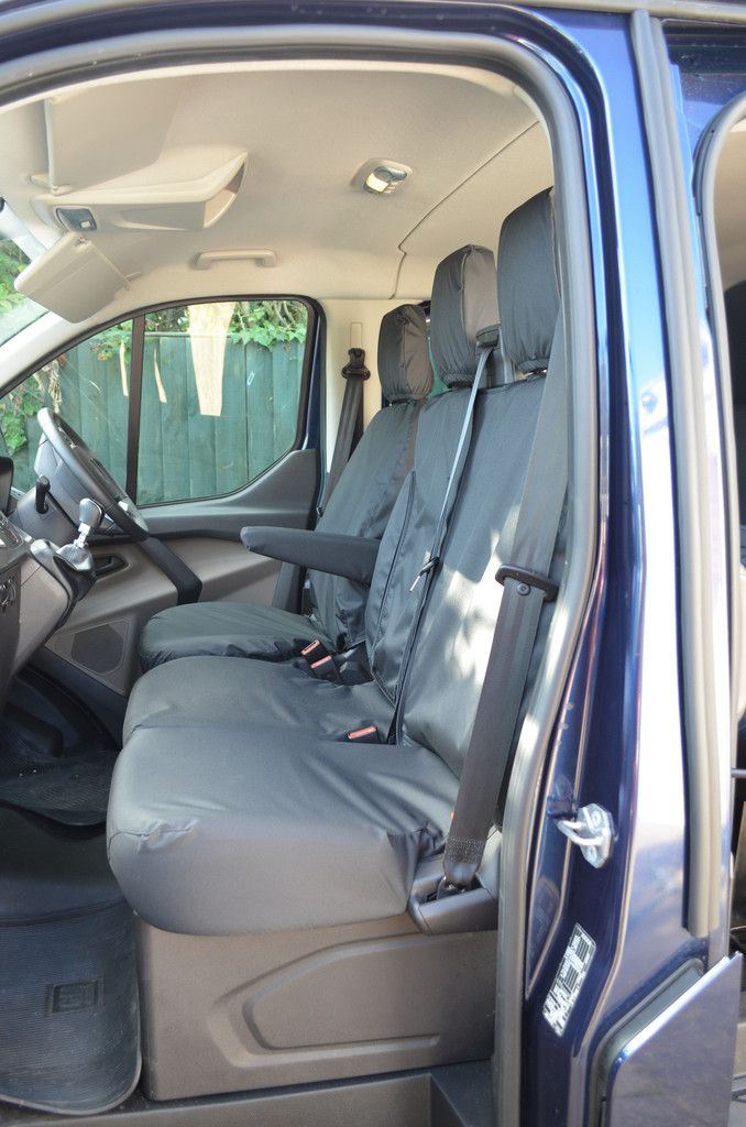 Ford Transit (2013-) Custom Front & Rear Black Seat Cover Bundle With Work Tray [DCIV/ Crew Cab]