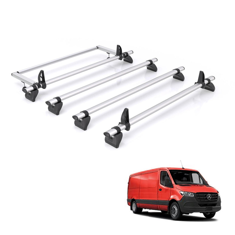 Mercedes Sprinter (2018-) - 4 Rhino Kammbar Pro Roof Bars + Roller (Aluminium)