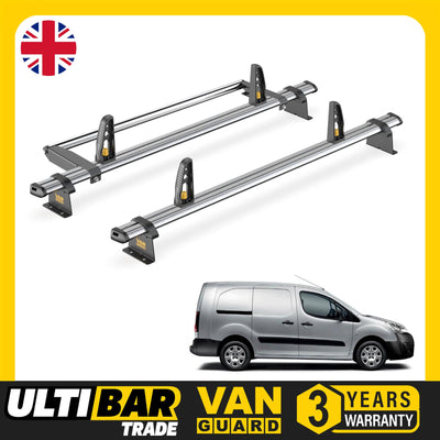 Peugeot Partner Roof Rack for (2008-2018 LWB) 2x Bars & Roller Van Guard Trade