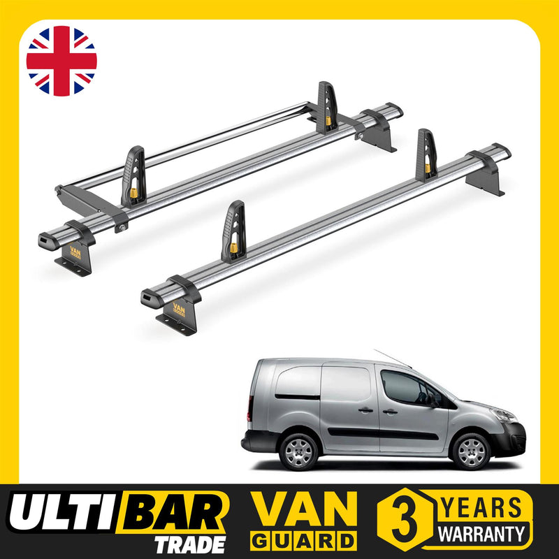 Peugeot Partner Roof Rack for (2008-2018 LWB) 2x Bars & Roller Van Guard Trade