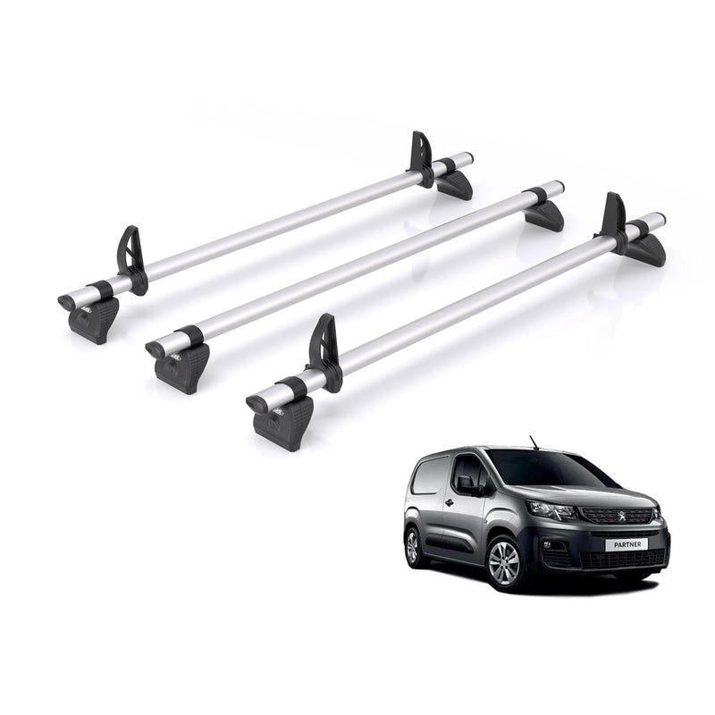 Peugeot Partner (2018-) - 3 Rhino Kammbar Pro Roof Bars (Aluminium)
