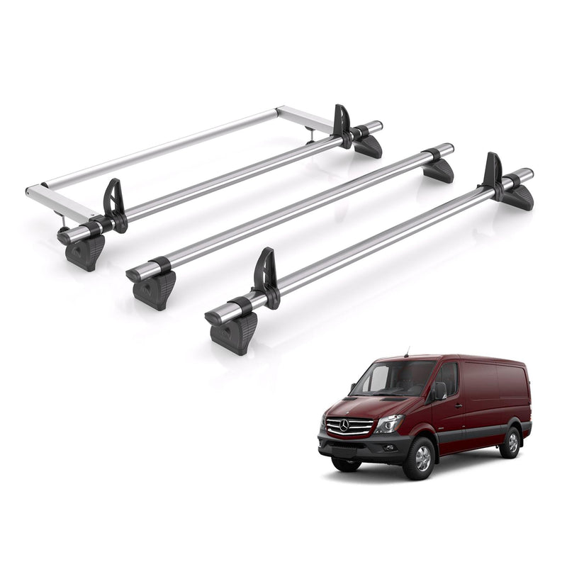 Mercedes Sprinter (2006-2018) - 3 Rhino Kammbar Fleet Roof Bars + Roller (Steel)