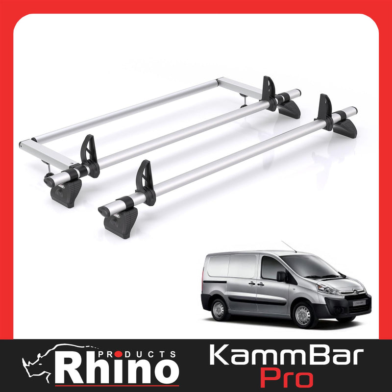 Citroen Dispatch - 2 Rhino Kammbar Pro Roof Bars + Roller (Aluminium)