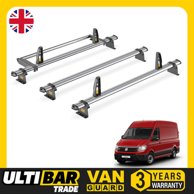 VW Crafter Roof Rack for 2017+ 3x Roof Bars & Roller & Loadstops Van Guard Trade