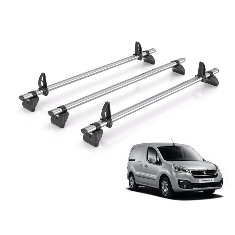 Peugeot Partner (2008-2018) - 3 Rhino Kammbar Fleet Roof Bars (Steel)