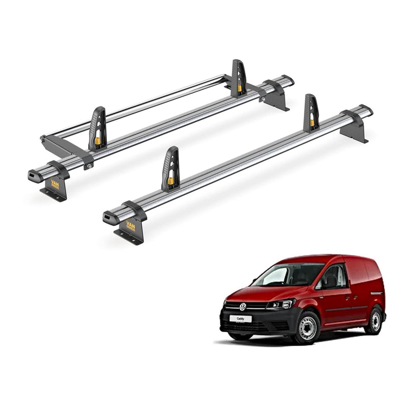 VW Caddy Roof Rack for 2015-2020 2x Bars & Roller & Loadstops Van Guard Trade