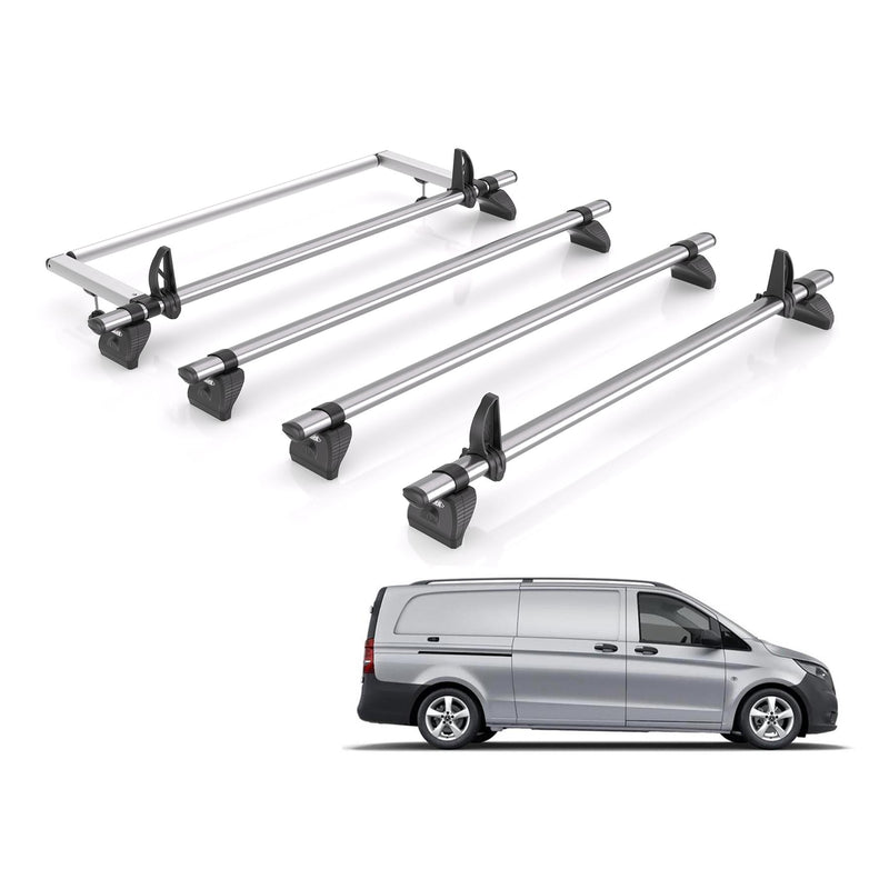 Mercedes Vito (2014-) - 4 Rhino Kammbar Fleet Roof Bars + Roller (Steel)
