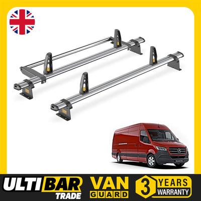 Mercedes Sprinter Roof Rack 2018+ H2 Roof 2x Bars & Roller Van Guard Ulti Trade