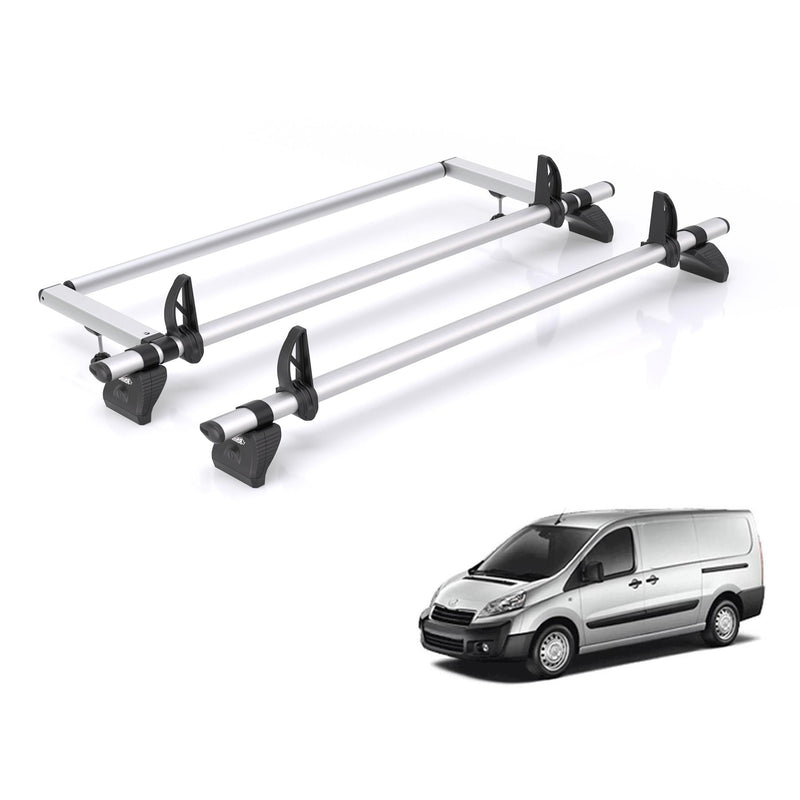 Peugeot Expert (2007-2016) - 2 Rhino Kammbar Pro Roof Bars + Roller (Aluminium)
