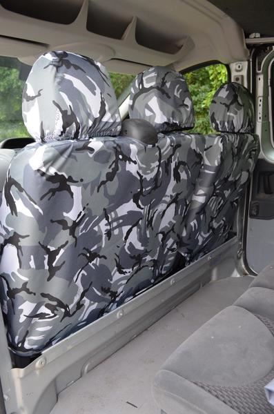 Tailored Grey Camo Driver Double Passenger Seat Covers for Fiat Scudo (07-16)