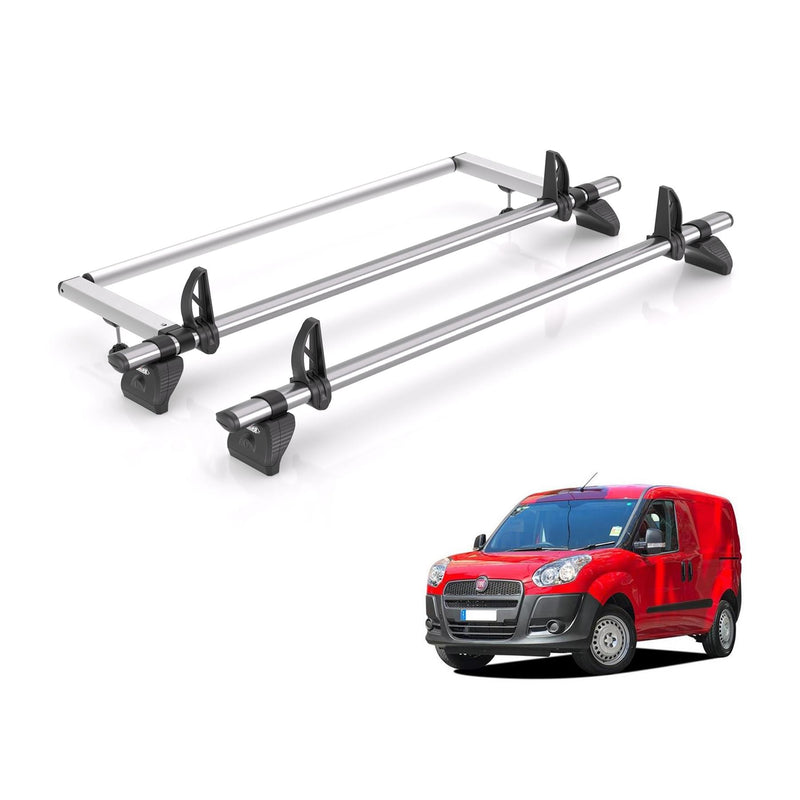 Fiat Doblo (2010-2022) - 2 Rhino Kammbar Fleet Roof Bars + Roller (Steel)