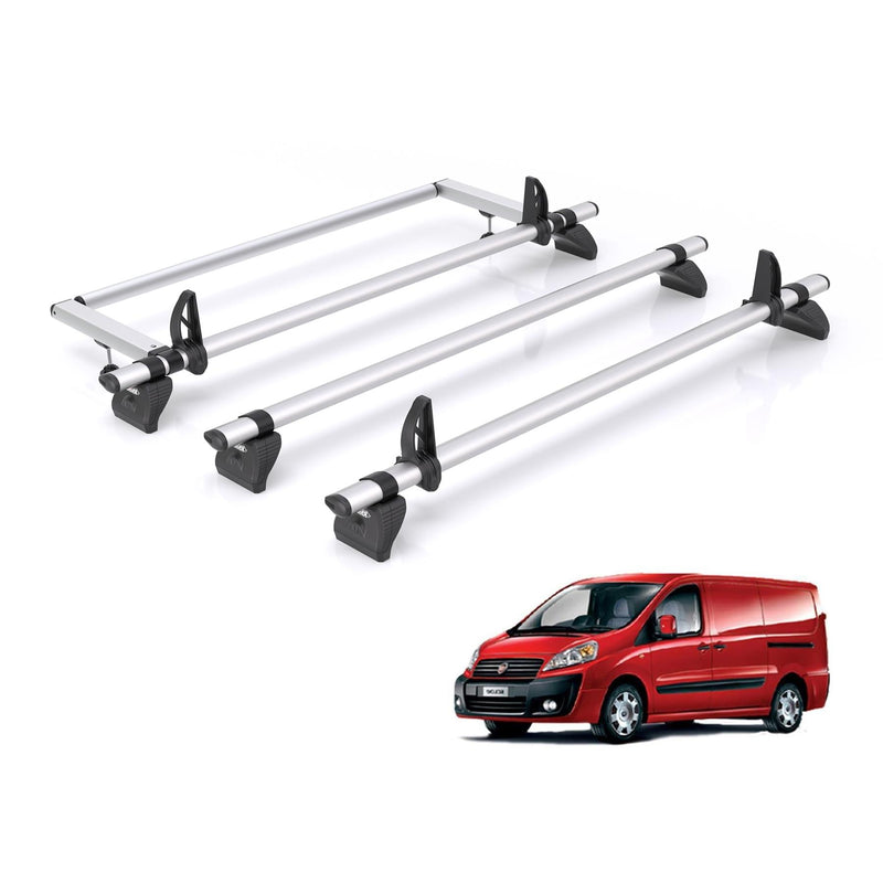 Fiat Scudo (2007-2016) - 3 Rhino Kammbar Pro Roof Bars + Roller (Aluminium)