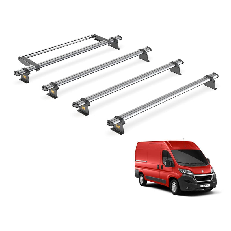 Peugeot Boxer (2006-) - 4 Van Guard Ultibar Trade Roof Bars + Roller