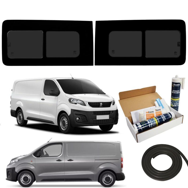 Peugeot Expert (2016-) Driver and Passenger Side Opening Window Privacy Camper Glass with Fitting Kit