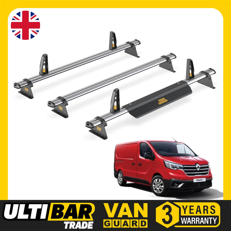 Renault Trafic Roof Rack for 2014+ 3x Roof Bars + Loadstops Van Guard Ulti Trade