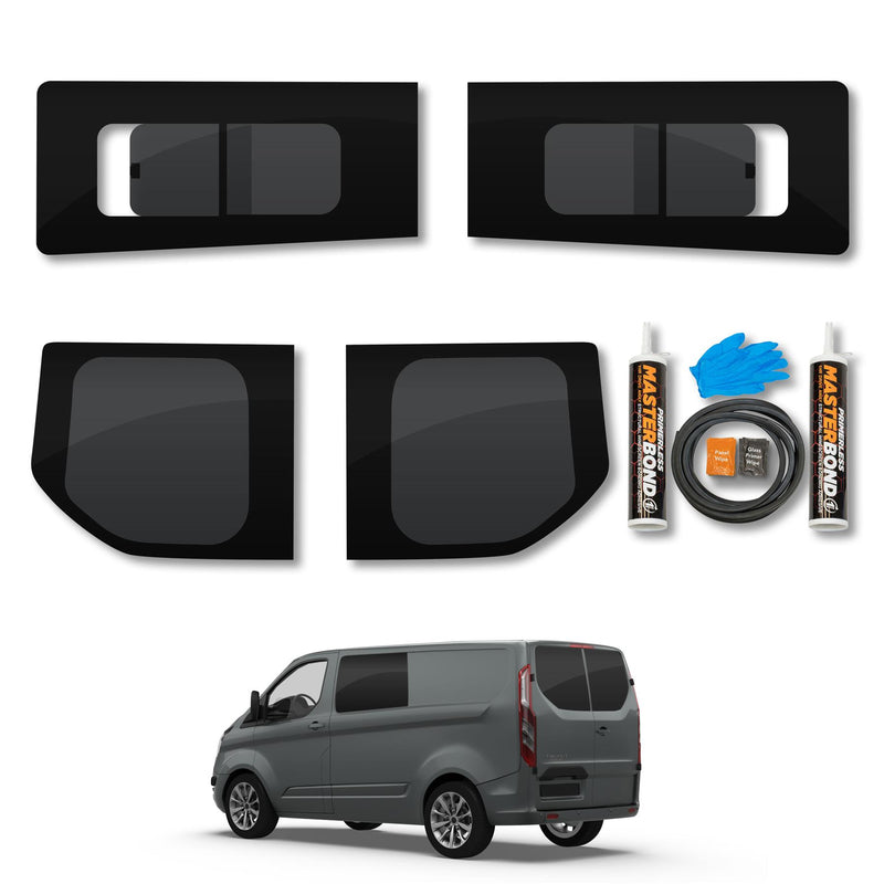 Ford Transit Custom (2013-2023) Opening Side and Rear Door Window Privacy Camper Glass Full Kit with Fitting Kit