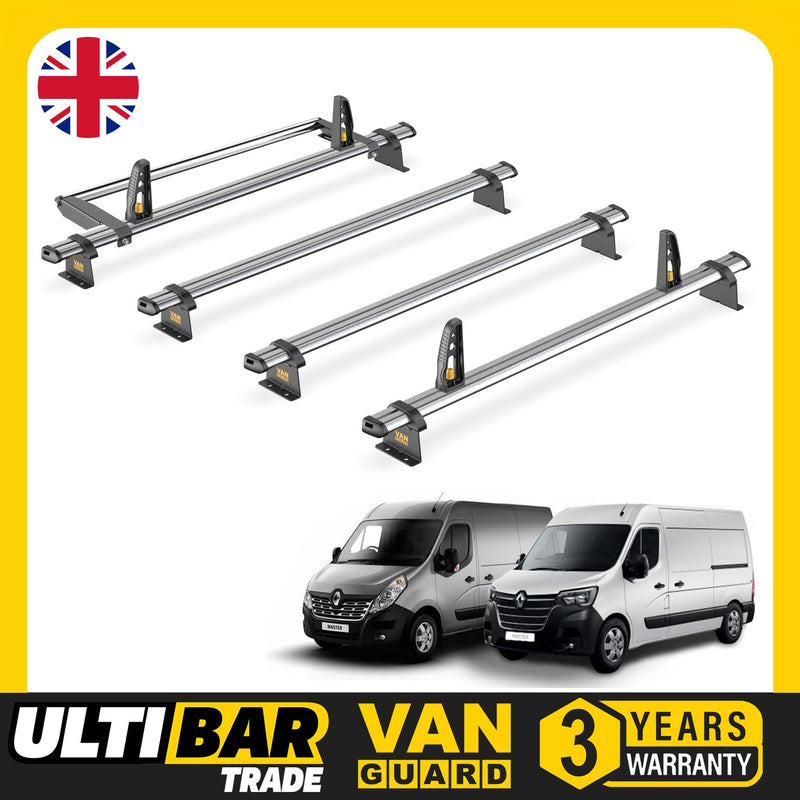 Renault Master Roof Rack (2010+) 4x Bars + Roller + Loadstops Van Guard Trade