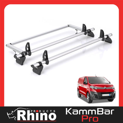 Peugeot Expert (2016-) - 2 Rhino Kammbar Pro Roof Bars + Roller (Aluminium)
