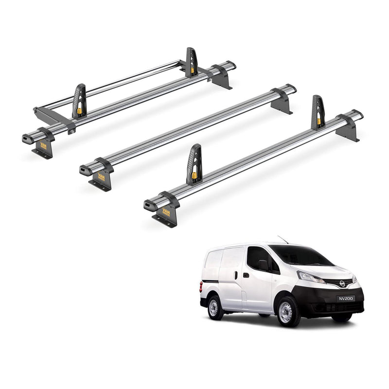 Nissan NV200 Roof Rack 3x Bars & Roller & Loadstops Van Guard Ultibar Trade