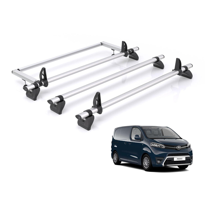Toyota ProAce (2016-2024) - 3 Rhino Kammbar Pro Roof Bars + Roller (Aluminium)