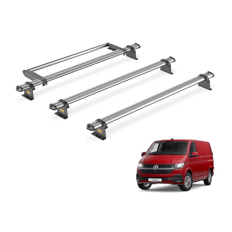 VW Transporter (2015-2024) - 3 Van Guard Ultibar Trade Roof Bars + Roller