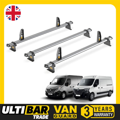 Renault Master Roof Rack (2010+) 3 Roof Bars + Loadstops Van Guard Ultibar Trade