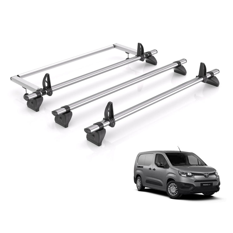 Toyota ProAce (2020-) City - 3 Rhino Kammbar Fleet Roof Bars + Roller (Steel)
