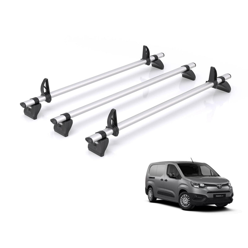 Toyota Proace (2020-) City - 3 Rhino Kammbar Pro Roof Bars (Aluminium)