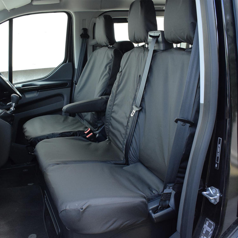 Ford Transit (2013-) Custom Front Driver & Double Passenger Black Seat Covers With Work Tray