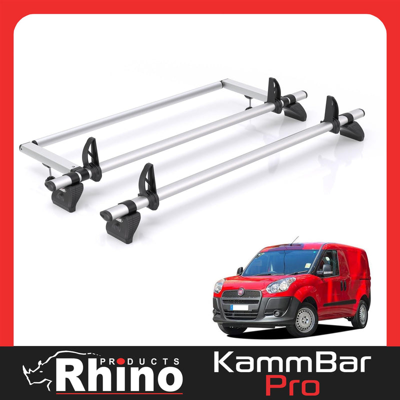 Fiat Doblo (2010-2022) - 2 Rhino Kammbar Pro Roof Bars + Roller (Aluminium)