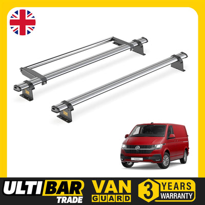 VW Transporter (2015-2024) - 2 Van Guard Ultibar Trade Roof Bars + Roller