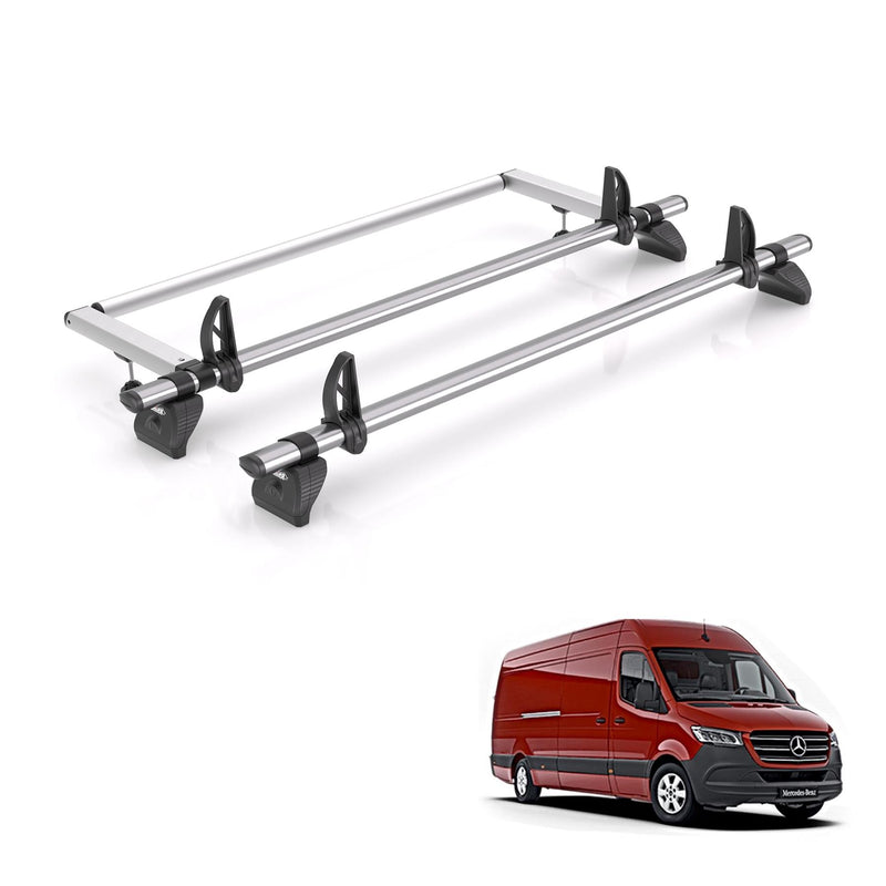 Mercedes Sprinter (2018-) - 2 Rhino Kammbar Fleet Roof Bars + Roller (Steel)