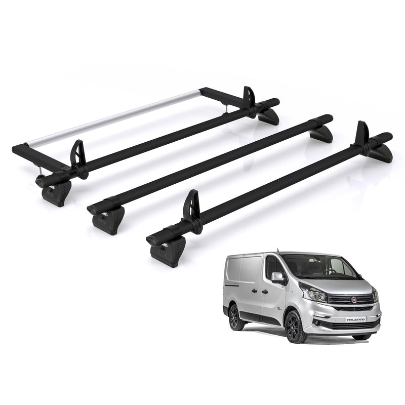 Fiat Talento (2016-2020) - 3 Rhino Kammbar Black Roof Bars + Roller (Aluminium)