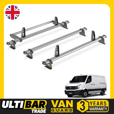 VW Crafter Roof Rack for 2006-2017 L2H1 3 Bars + Rollers Van Guard UltiBar Trade