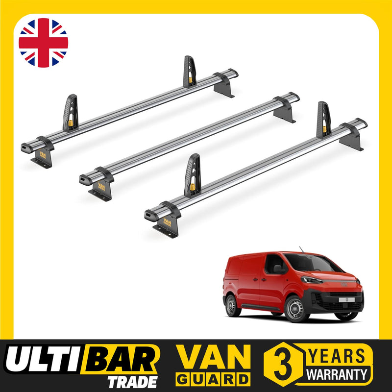 Van Guard Ulti Bar Trade + Loadstops 3 Bars Roof Rack For The Fiat Scudo 2022+ L1