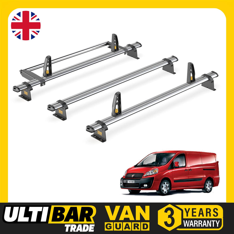 Fiat Scudo Roof Rack (2007-2016) Low Roof 3x Bars & Roller [Tailgate] Van Guard